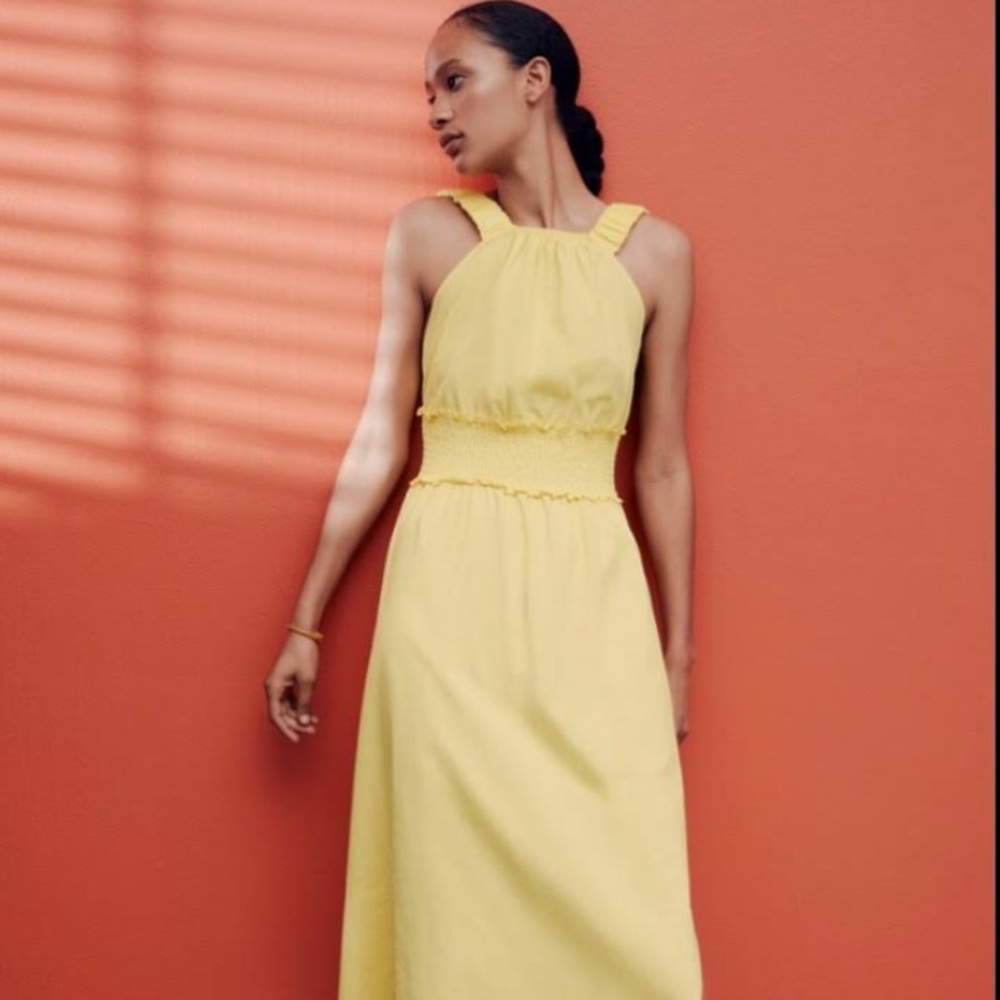 New Beautiful Summer Cotton Yellow Dress Zara Beach Perfect Summer Dress